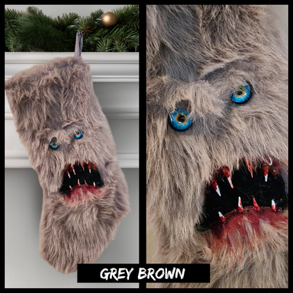Monster Stalker Stocking | Faux Fur Monster Christmas Stocking | Horror Creepmas Décor | Handmade | 18" stocking