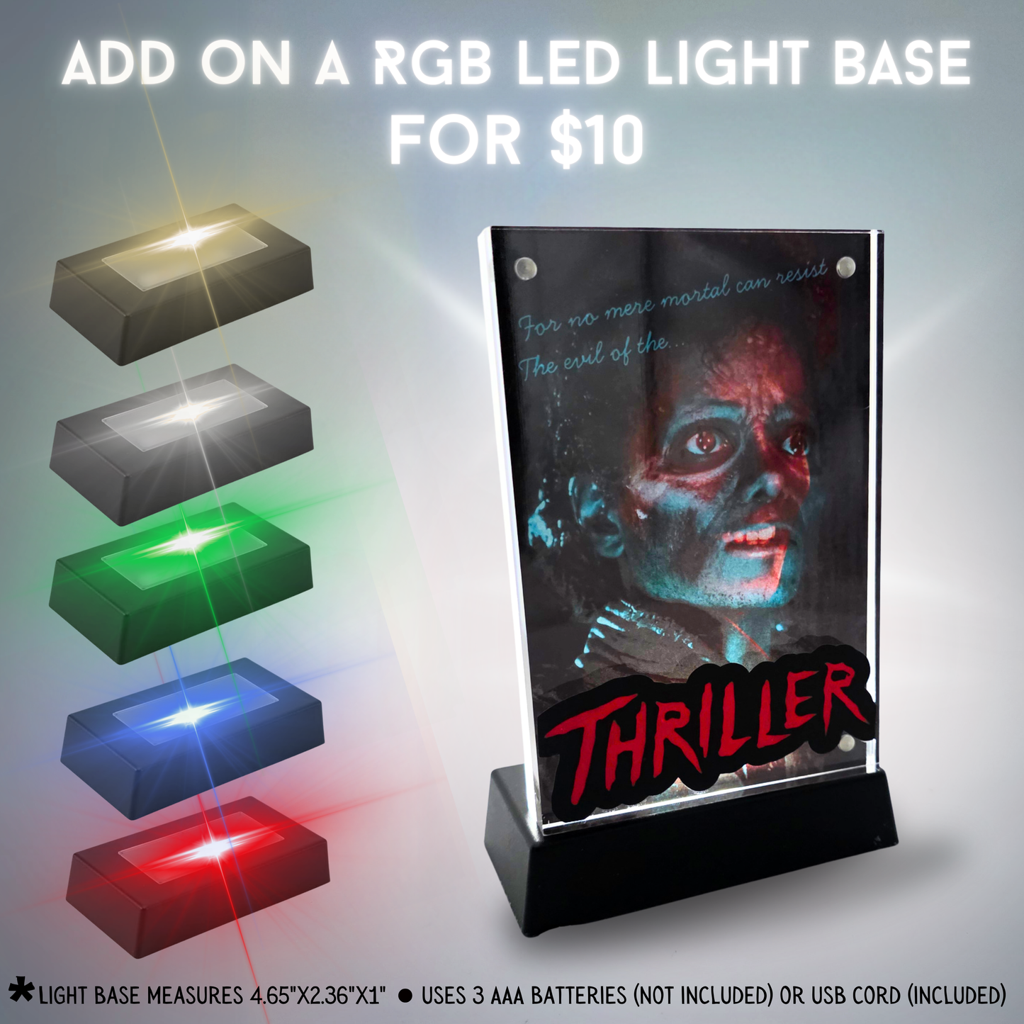 Color Reactive Thriller Acrylic Display, Michael Jackson Inspired 3D Effect Art, LED Light Reactive Horror Collectible, Autograph Display 4x6