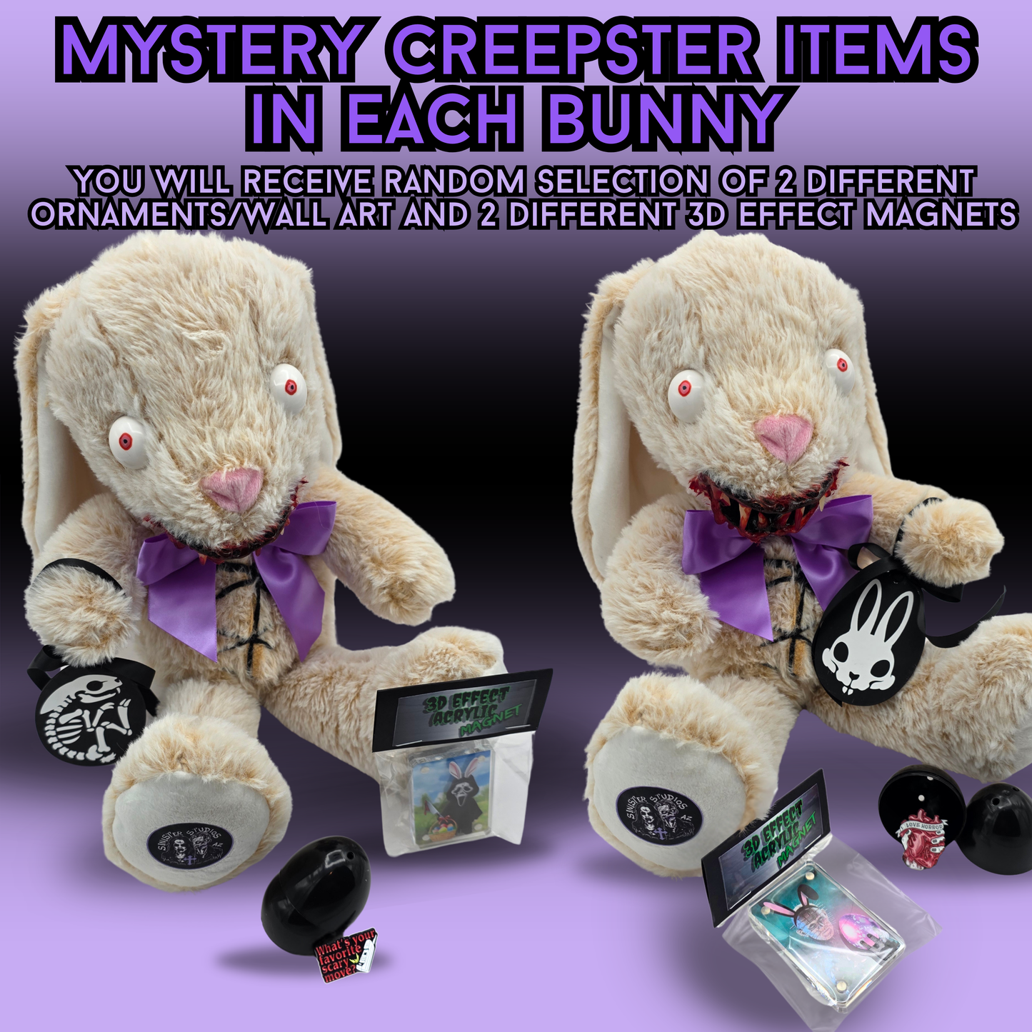 Mystery Creepster Bunny Plush Horror Easter Basket Alternative – Creepy Easter Gift, Cut Open Bunny Surprise Toy, Gothic Plush by Sinister Studios AZ