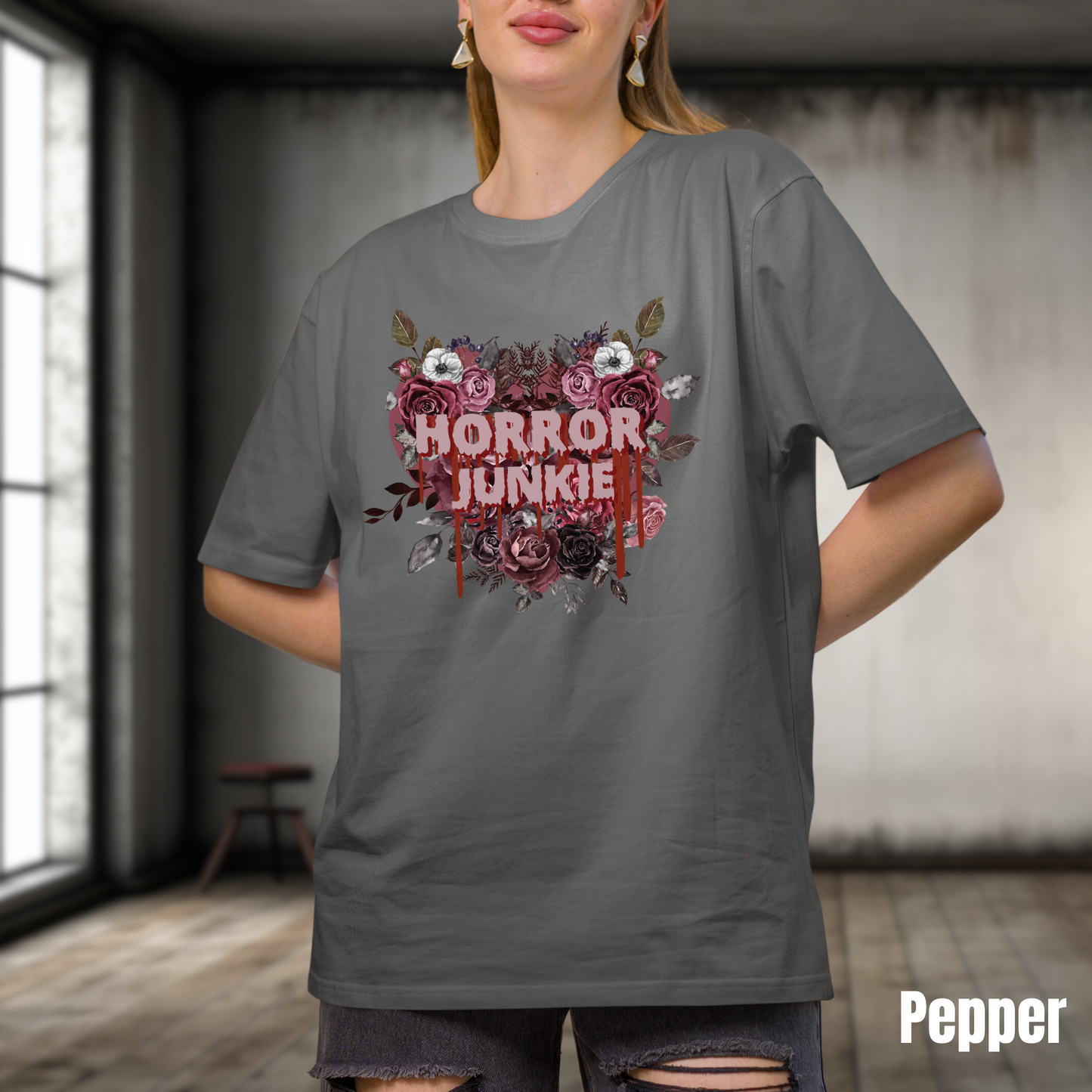 Horror Junkie tee unisex horror tshirt for her pretty horror tee gift horror fan tee for her horror graphic tee classic horror tshirt