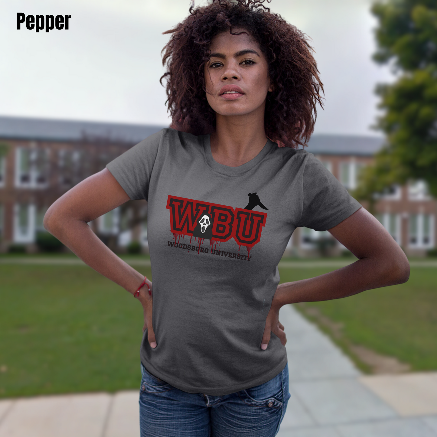 Woodsboro University tee unisex horror tshirt for her Woodsboro tee gift Scream tee for her horror graphic tee Ghostface horror tshirt