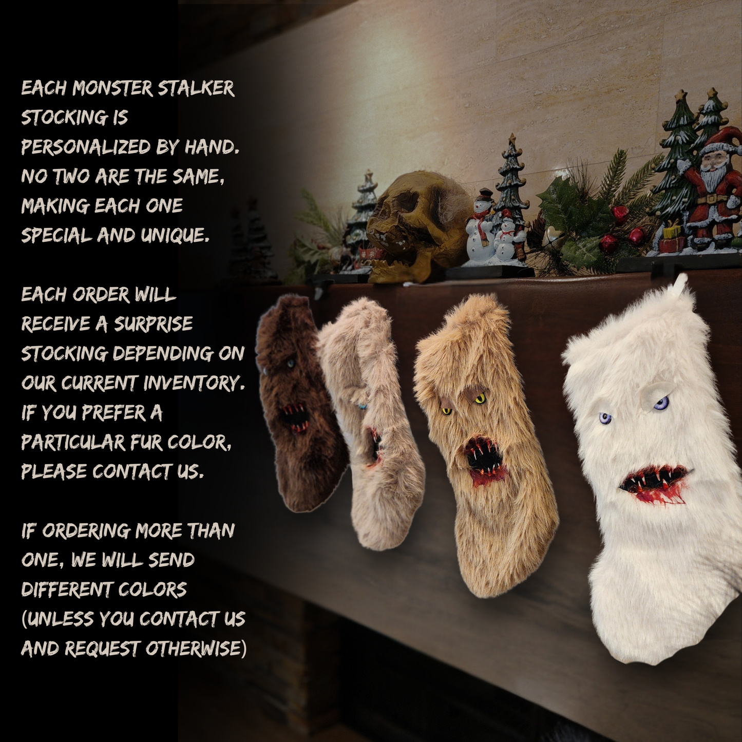 Monster Stalker Stocking | Faux Fur Monster Christmas Stocking | Horror Creepmas Décor | Handmade | 18" stocking