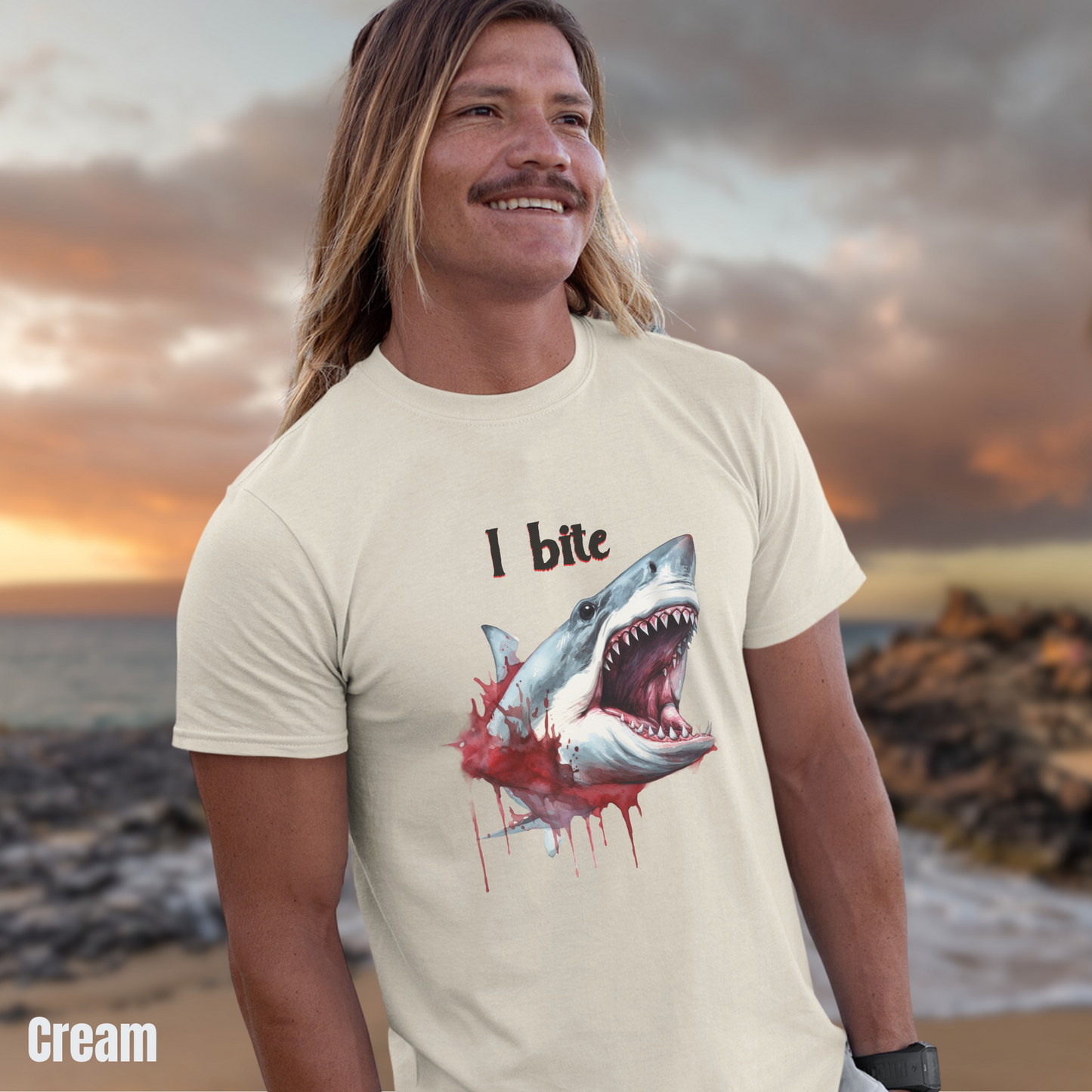 I Bite Shark tee unisex Shark attack horror tshirt for her Bloody Shark tee gift Great White Shark tee for her summer shark tshirt gift