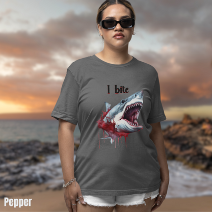 I Bite Shark tee unisex Shark attack horror tshirt for her Bloody Shark tee gift Great White Shark tee for her summer shark tshirt gift