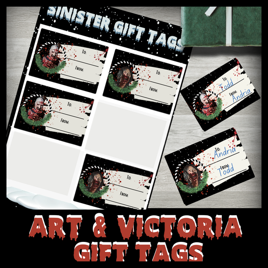 Art & Victoria Christmas Gift Tags Terrifier gift Horror gifttags creepy gothic gift scary birthday gift Art the clown gift gothic christmas Terrifier wrapping paper accessory