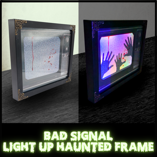 Bad Signal Light up Haunted Frame, light up horror decor, halloween decor, horror gift, creepy art, framed horror art