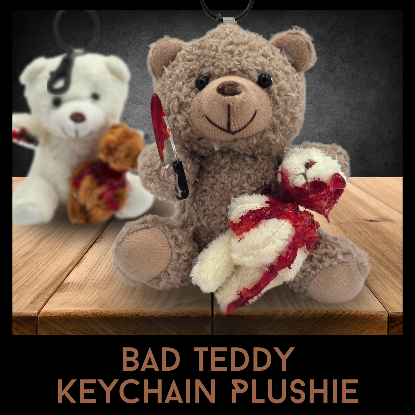 Bad Teddy Keychain Plushie Horror Bear Keychain Cute But Creepy Teddy Bear Knife Plush Goth Bag Charm