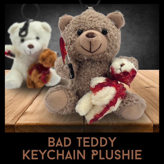 Bad Teddy Keychain Plushie Horror Bear Keychain Cute But Creepy Teddy Bear Knife Plush Goth Bag Charm