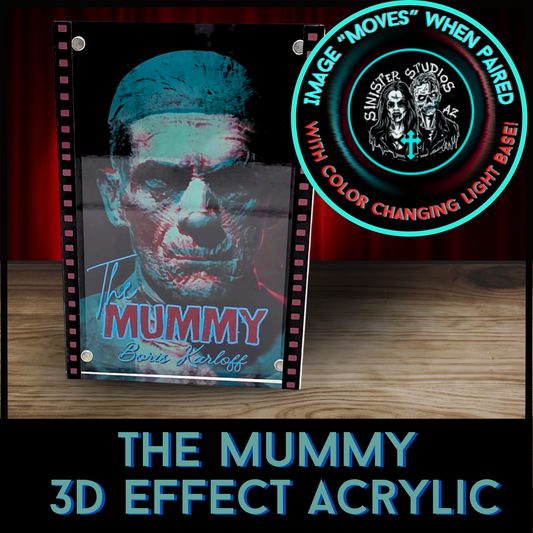 The Mummy 3D Effect Acrylic – Color Reactive Boris Karloff Transformation Horror Art with Optional RGB LED Light Base