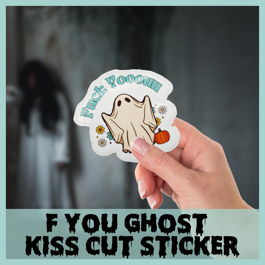 F You retro ghost kiss cut sticker vinyl decal halloween ghost sticker gift funny halloween ghost party favor sticker retro ghost sticker
