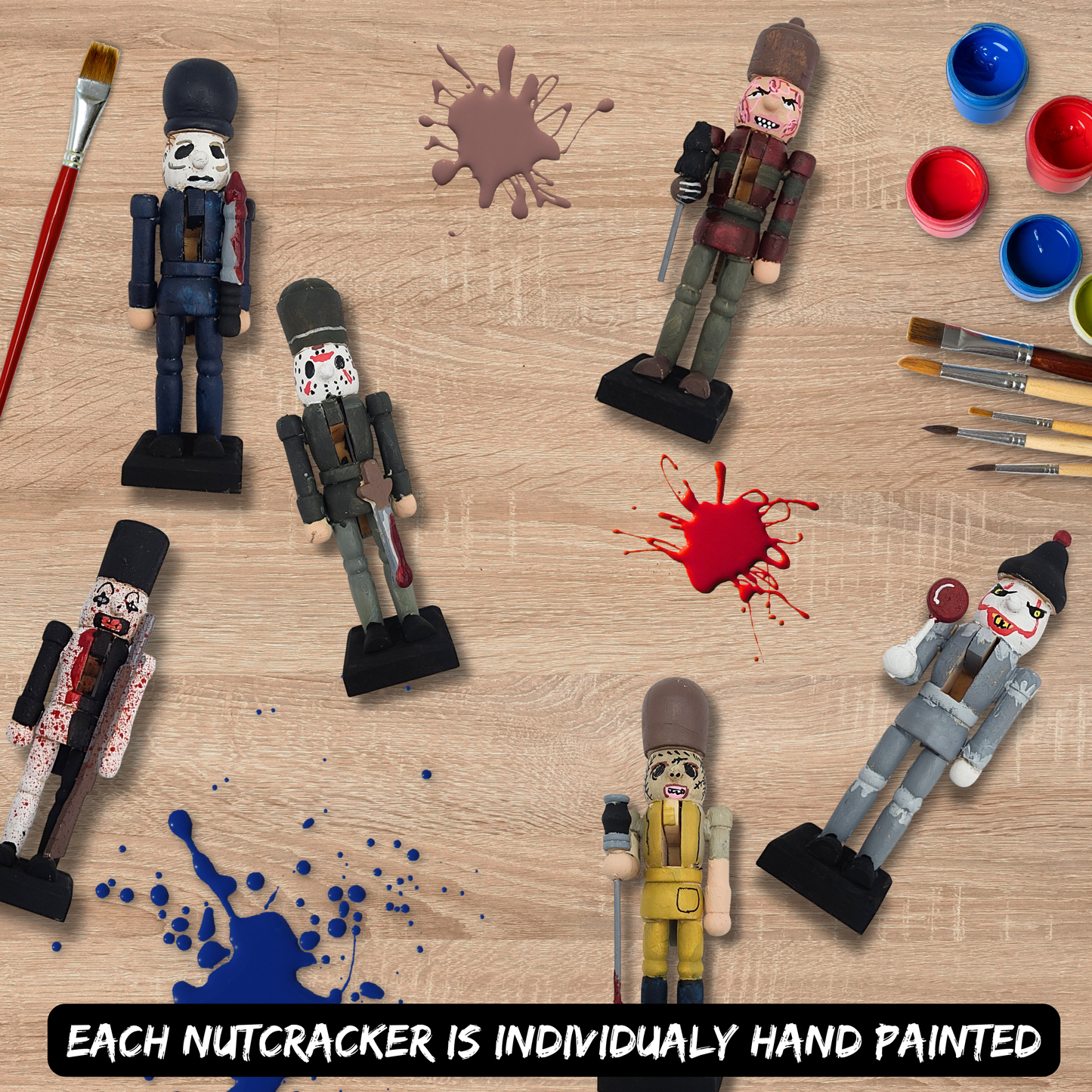 Horror Themed Nutcrackers | Hand Painted Killer Christmas Décor | Jason, Michael, Freddy, Pennywise, Leatherface, Art the Clown