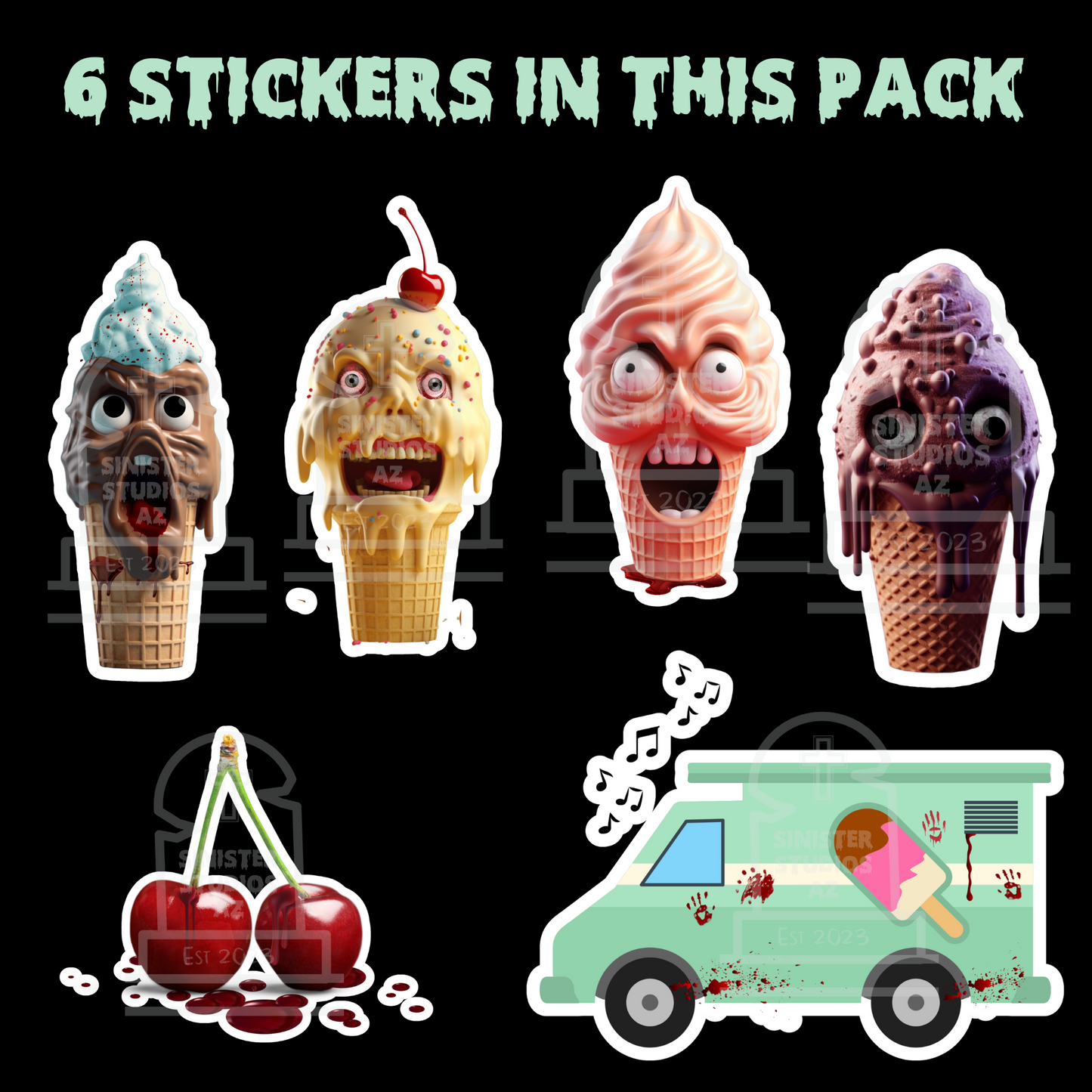 IceScream Sticker Sheet water resistant icecream stickers gift sticker sheet horror sticker decals waterproof sticker sheet horror food