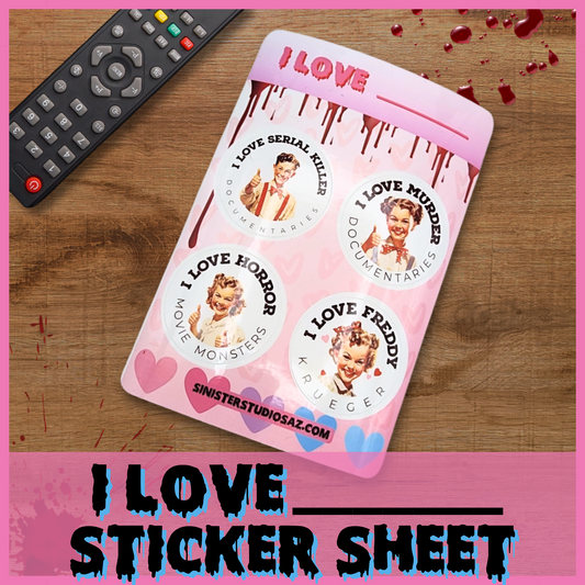 I love _____ Sticker Sheet water resistant stickers horror gift sticker sheet horror fan sticker decals waterproof sticker sheet horror fan