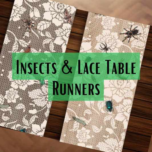 Insect and Lace Table Runner creepy home decor horror table decor horror housewarming gift creepy gift for home spider table linens insect decor gift for her
