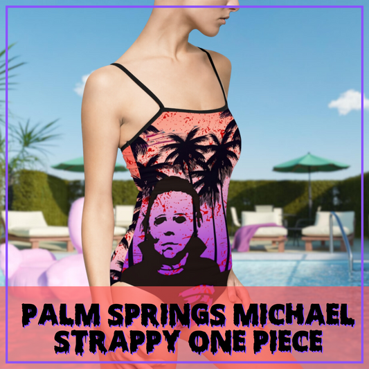 Palm Springs Michael womens strappy one piece swimsuit Halloween movie horror fan swimsuit gift for her Michael one piece swimsuit