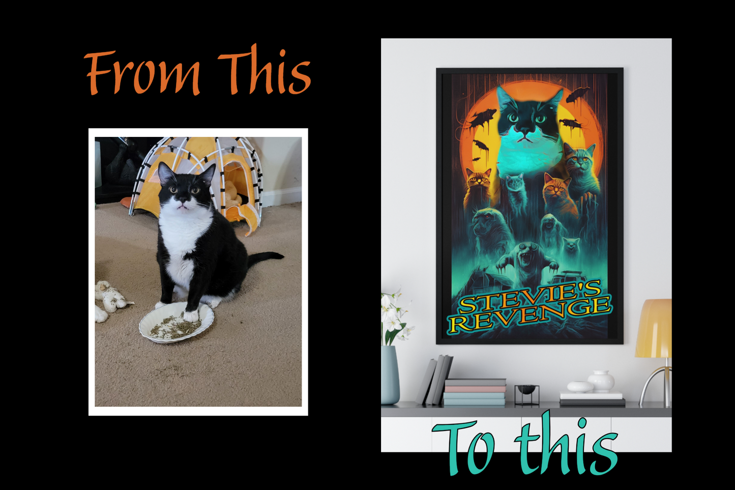 Pet's Revenge Custom Creepy Pet Portrait Retro Horror Movie Poster Personalized Pet portrait digital download killer pet portrait gift for