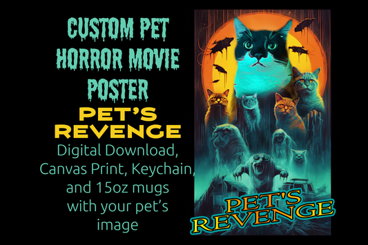 Pet's Revenge Custom Creepy Pet Portrait Retro Horror Movie Poster Personalized Pet portrait digital download killer pet portrait gift for