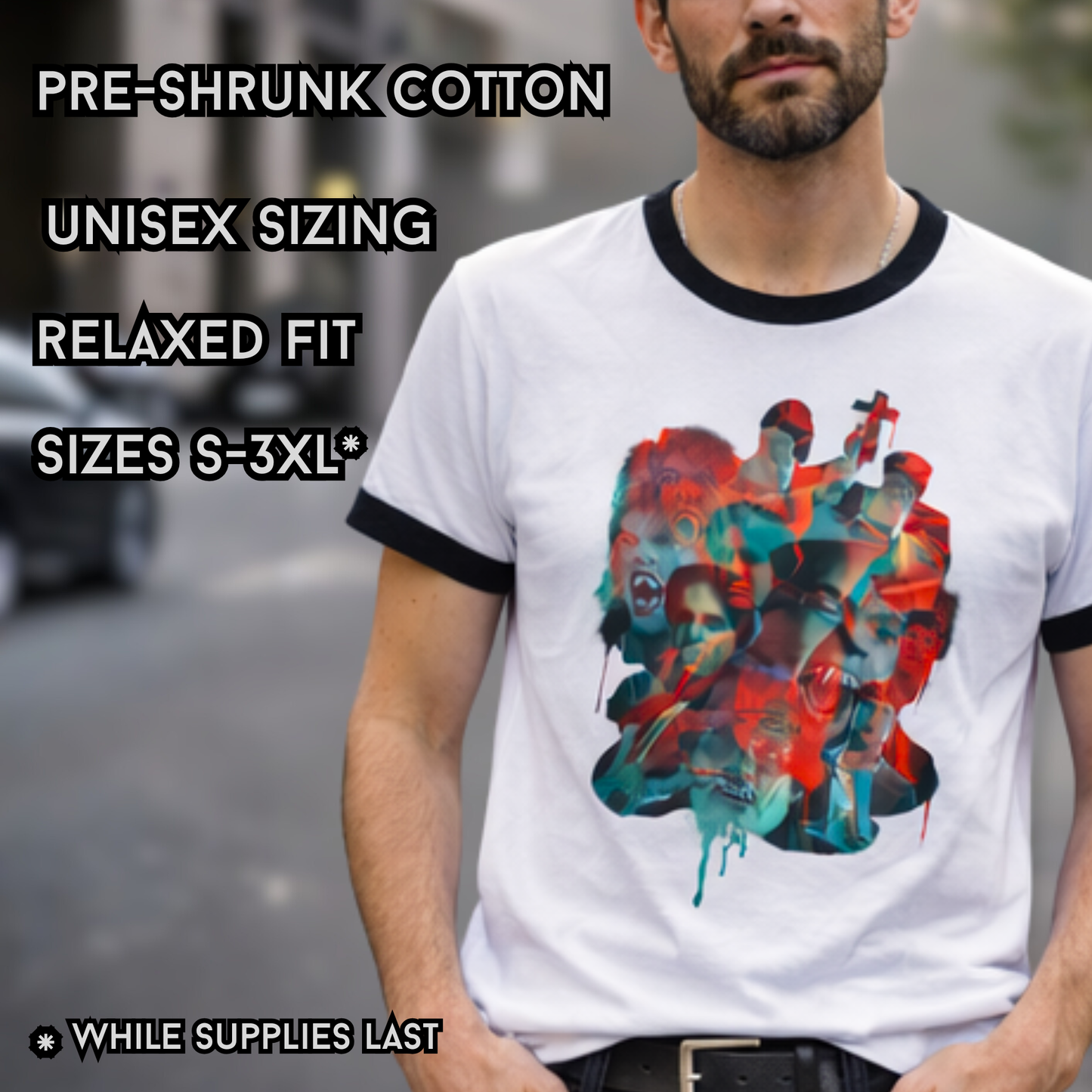 Welcome to Fright Night Unisex Ringer Tee – 80s Vampire Horror Inspired Graphic Shirt – White & Black Comfort Colors Overstock Sale