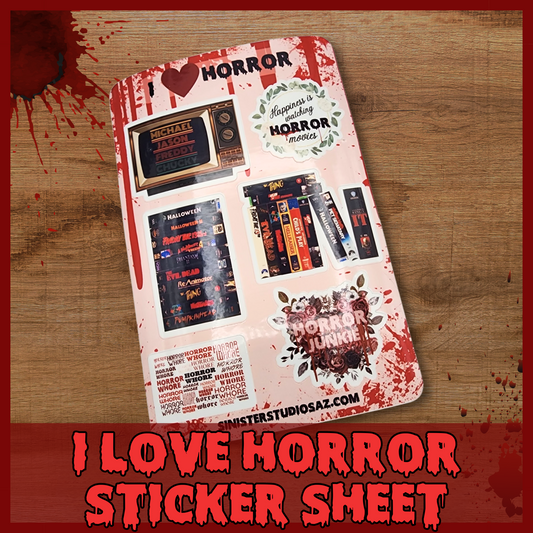 I love Horror Sticker Sheet water resistant stickers horror gift sticker sheet horror fan sticker decals waterproof sticker sheet horror fan