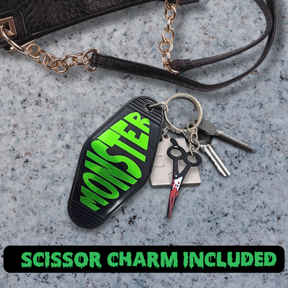 Frank Monster retro motel keychain holographic monster keychain gift halloween party favor motel keychain retro horror movie monster gift