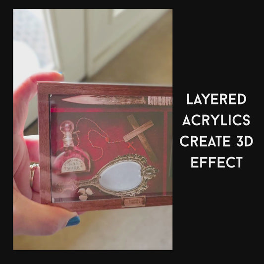 Vampire Hunting Kit 3D Effect Acrylic Display – Gothic Horror Wall Decor, Occult Relic Art, Spooky Collector Gift