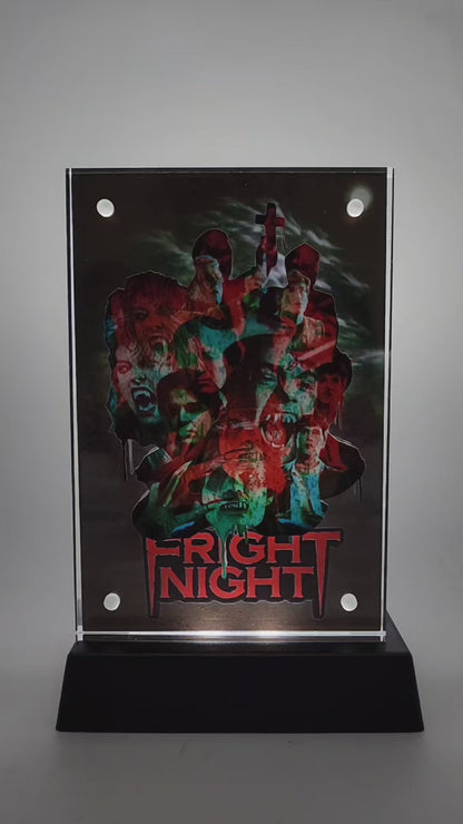 Welcome to Fright Night 3D Effect Acrylic – Layered Horror Collage | Glitch Design Display | Light-Up Autograph Frame by Sinister Studios AZ