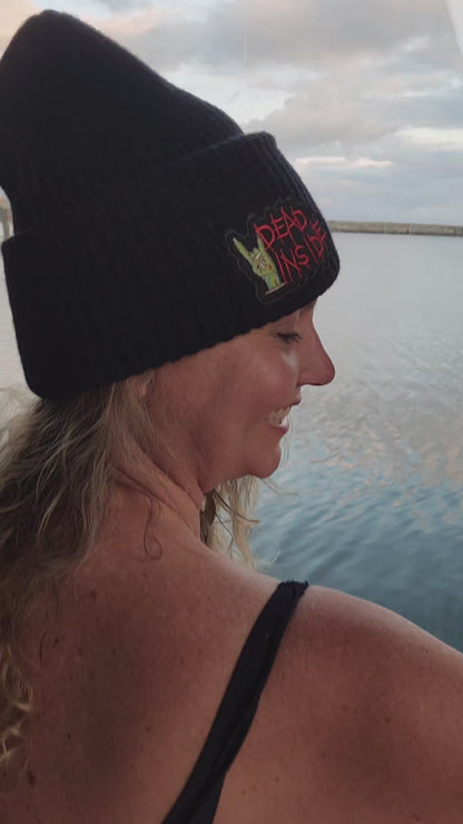 Dead Inside Merino Wool Beanie – Horror Embroidered Patch Hat, merino wool hat, Warm & Soft Skull Cap for Cold Weather, Goth Streetwear