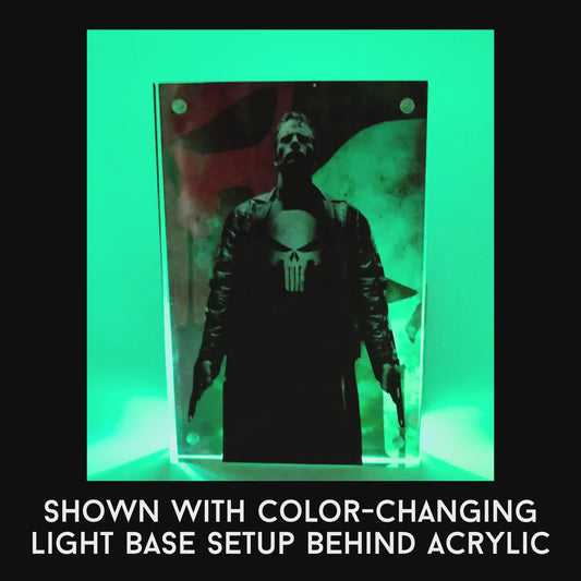 Punisher Inspired 2004 3D Effect Acrylic – Thomas Jane Vigilante Skull Layered Art Display with Optional RGB Light Base