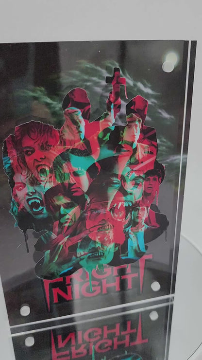 Welcome to Fright Night 3D Effect Acrylic – Layered Horror Collage | Glitch Design Display | Light-Up Autograph Frame by Sinister Studios AZ