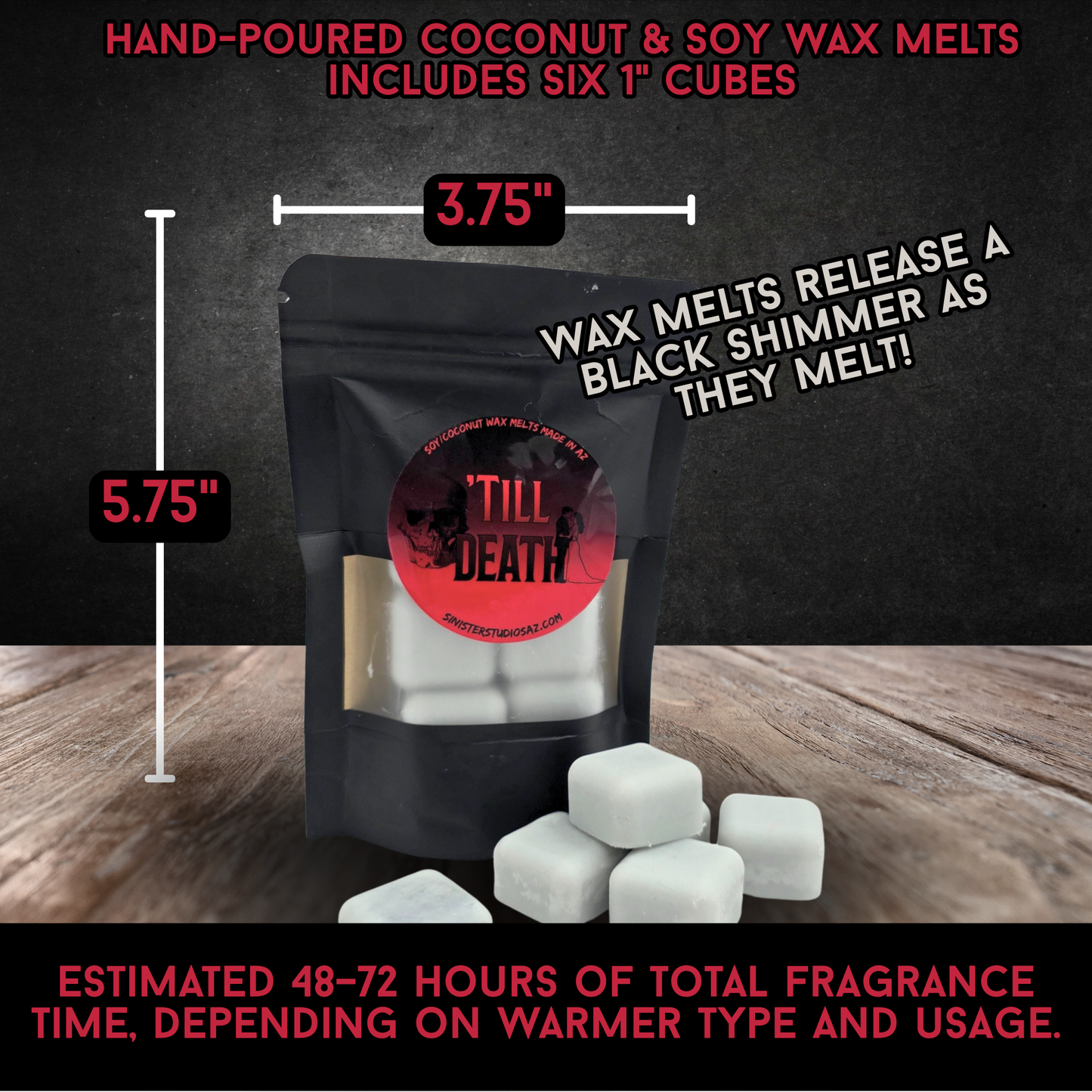 Till Death Horror Candle & Wax Melts Set – Cherry Mahogany Teakwood Scent – Gothic Wedding Gift – Dark Romantic Decor